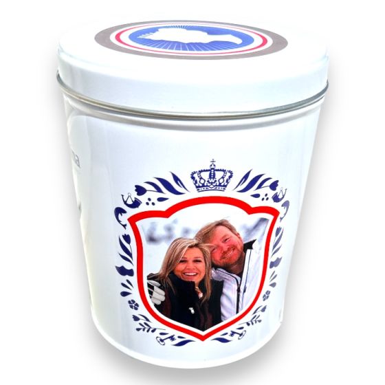 Fortuin Blik Koning Willem-Alexander en Maxima Blauw Wilhelmina Pepermunt Pfefferminze 500g