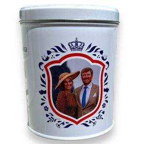 Fortuin Blik Koning Willem-Alexander en Maxima Blauw Wilhelmina Pepermunt Pfefferminze 500g