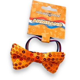 Rood Wit Blauw armband met oranje glitterstrik