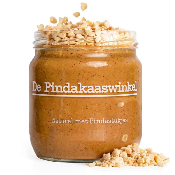 De Pindakaaswinkel Pindakaas Naturel  met stukjes pinda 420g