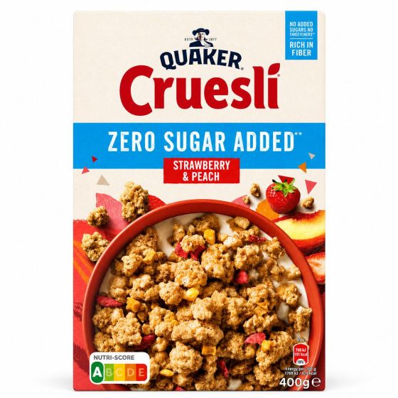 Quaker Cruesli Aardbei & Perzik Zero Sugar 400g (THT 13.09.2026)